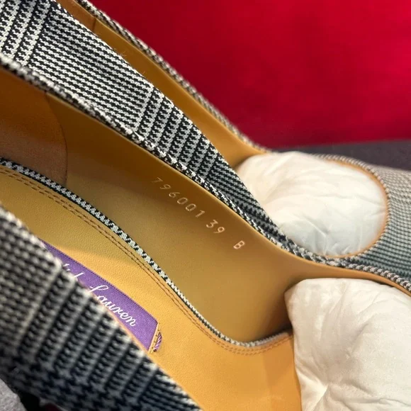 Ralph Lauren "purple label" black & white plaid 4 inch heel pumps. Size:39 (9) - Picture 3 of 6